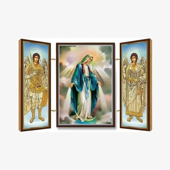 Triptych drevený– Mária a anjeli
