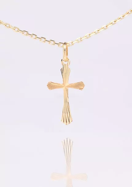 Zlatý prívesok kríž s kónicky rozšírenými ramenami
