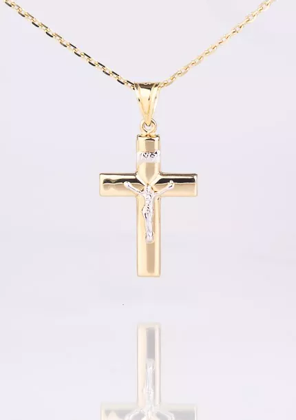Zlatý prívesok kríž s ukrižovaným