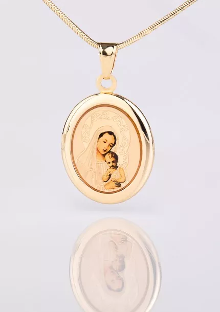 Zlatý medailón Panny Márie s dieťaťom Ježišom / farebné spracovanie