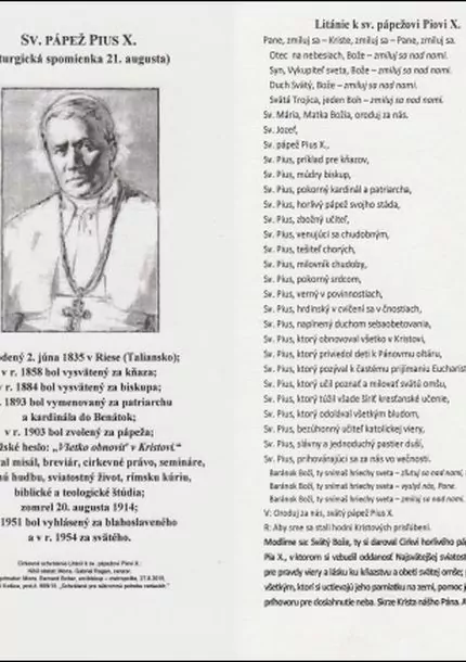 Záložka + litánie: Sv. pápež Pius X.