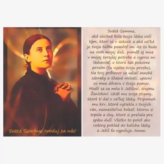 Obrázok s modlitbou - Svätá Gemma,...