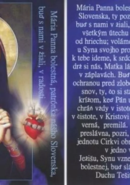 Obrázok s modlitbou -Mária Panna bolestná, patrónka Slovenska