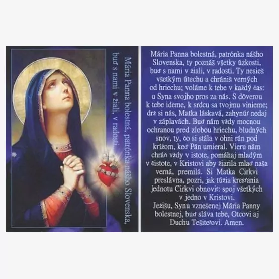 Obrázok s modlitbou -Mária Panna...