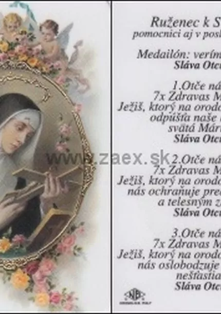 Obrázok s modlitbou – Svätá Rita / ruženec