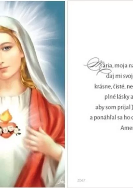 Obrázok s modlitbou - Srdce Panny Márie s modlitbou